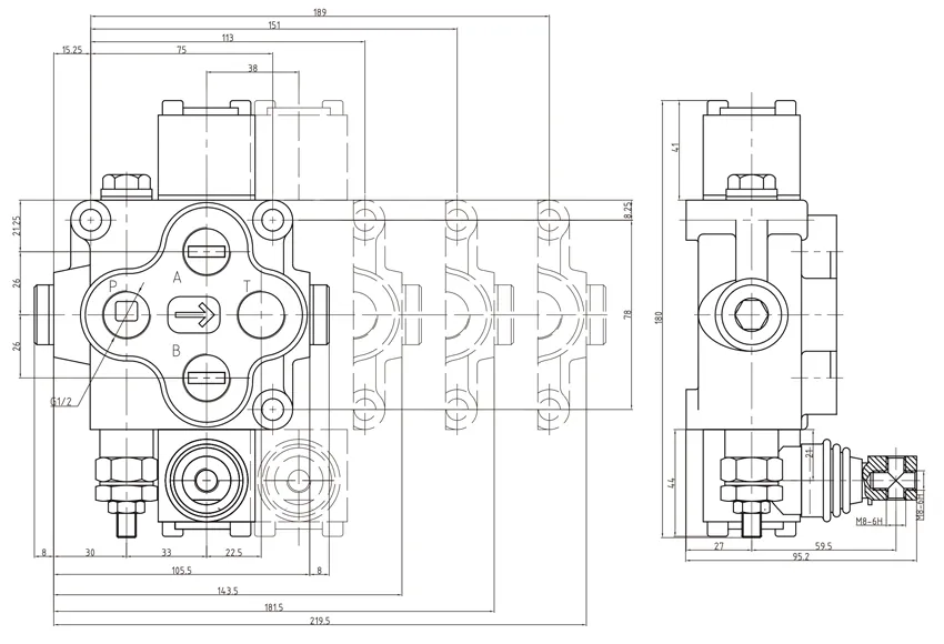 Exterior Size Chart for ZD-L15, Hydraulic Directional Control Valves